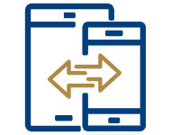 Icon of arrows indicating switching between tablet and mobile with FranServe colors: navy blue and gold..